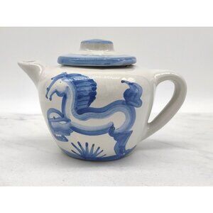 HTF M. A. Hadley Pottery Teapot Prancing Horse Cobalt Farmhouse Country RARE